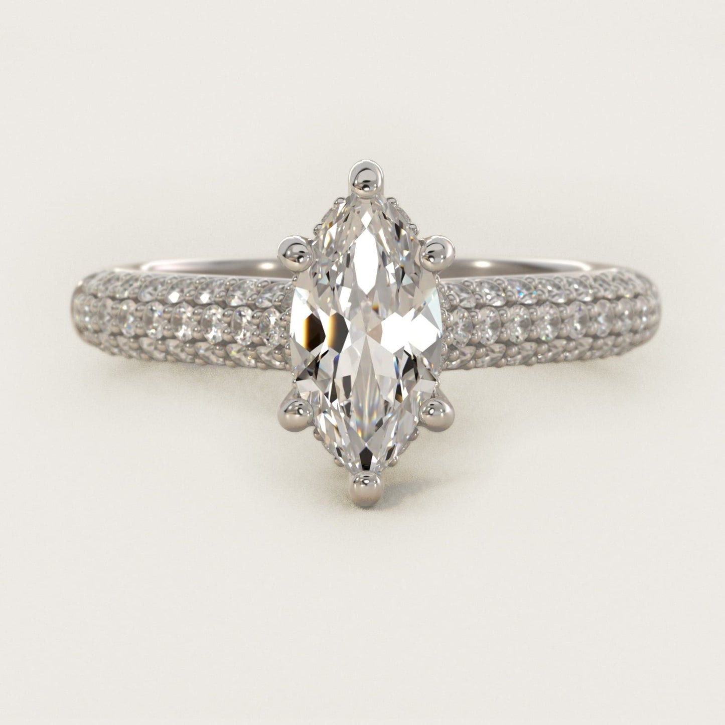 Triple Row Pav? Cathedral Diamond Engagement Ring In 18k White Gold By James Allen - Marquise Center