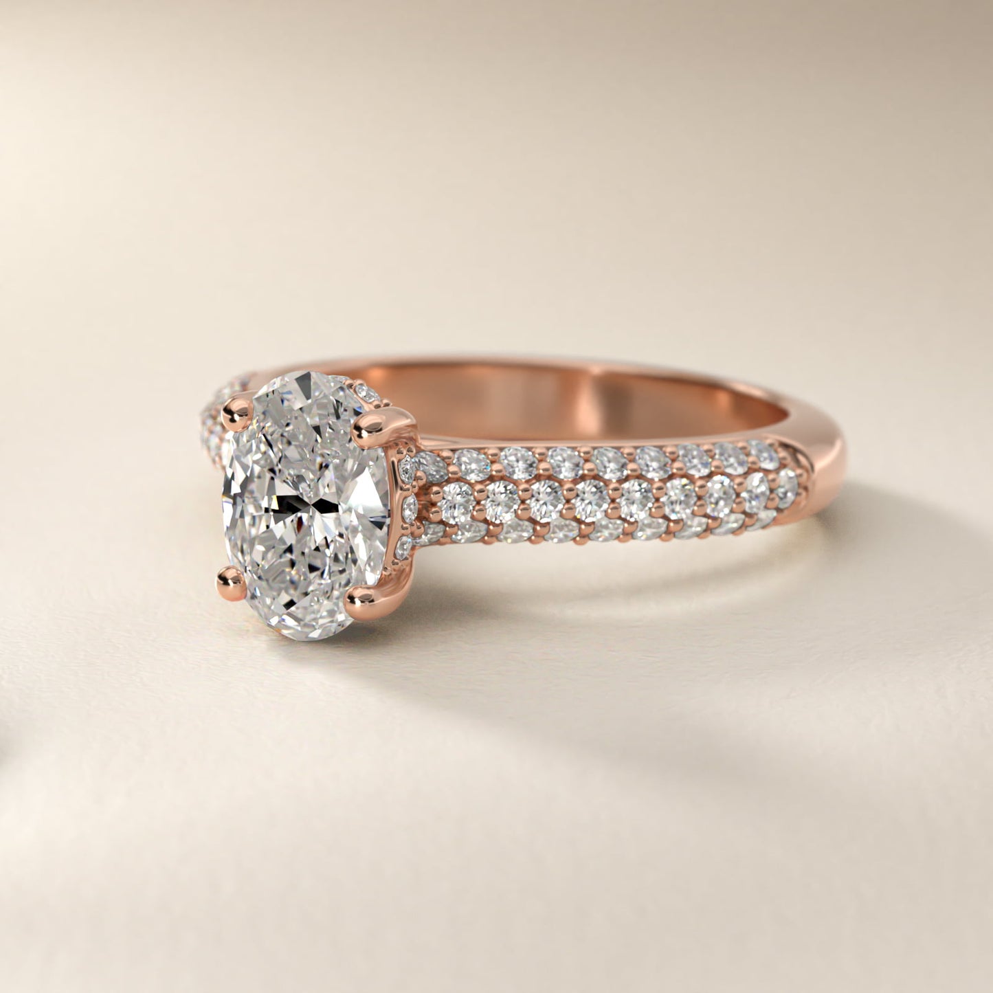Triple Row PavŽ Cathedral Diamond Engagement Ring In 14K Rose Gold By James Allen - Oval Center