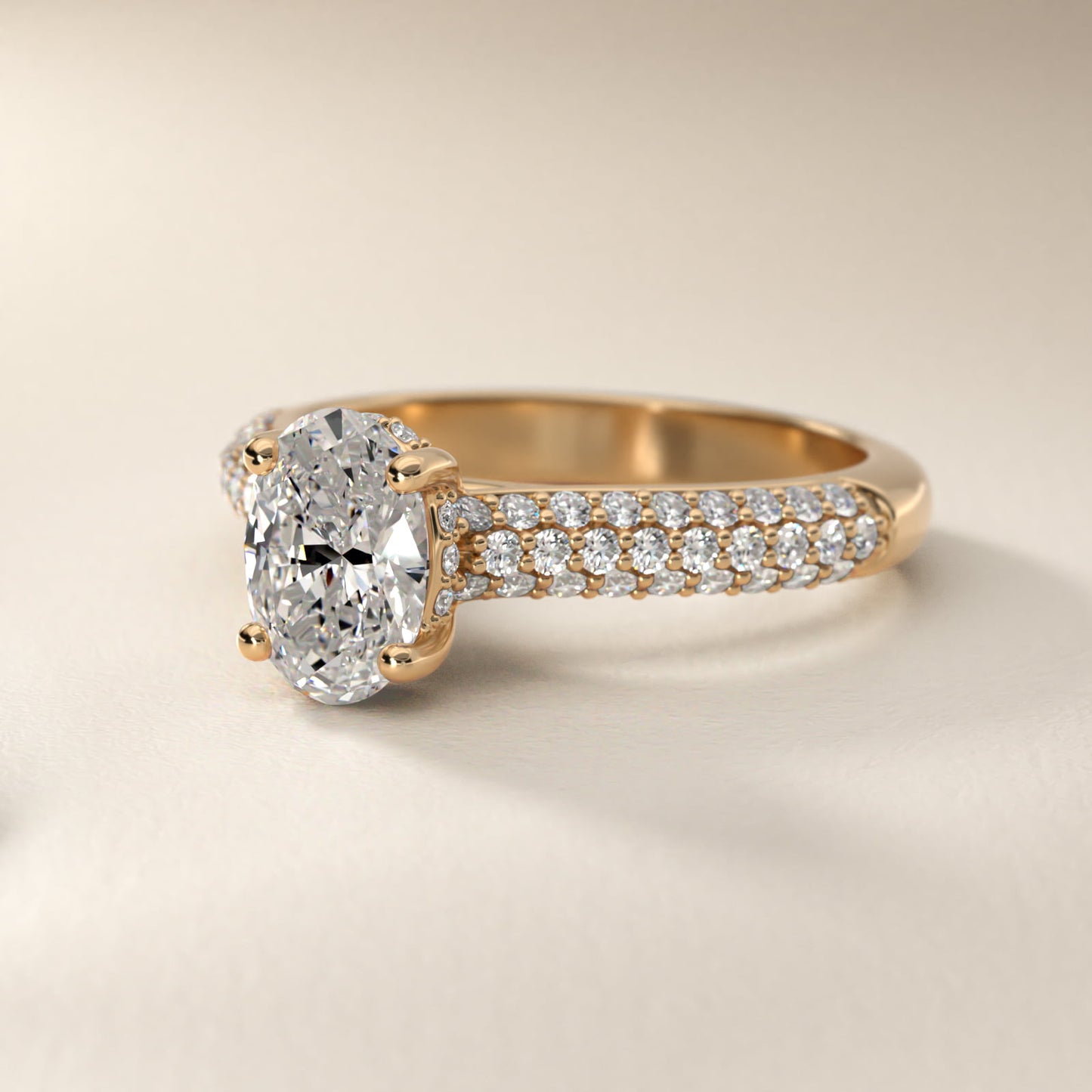 Triple Row PavŽ Cathedral Diamond Engagement Ring In 14K Yellow Gold By James Allen - Oval Center
