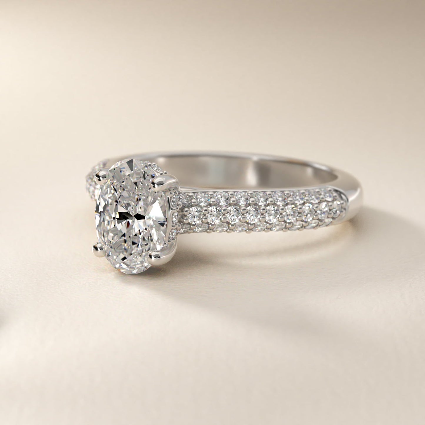 Triple Row Pav? Cathedral Diamond Engagement Ring In Platinum By James Allen - Oval Center