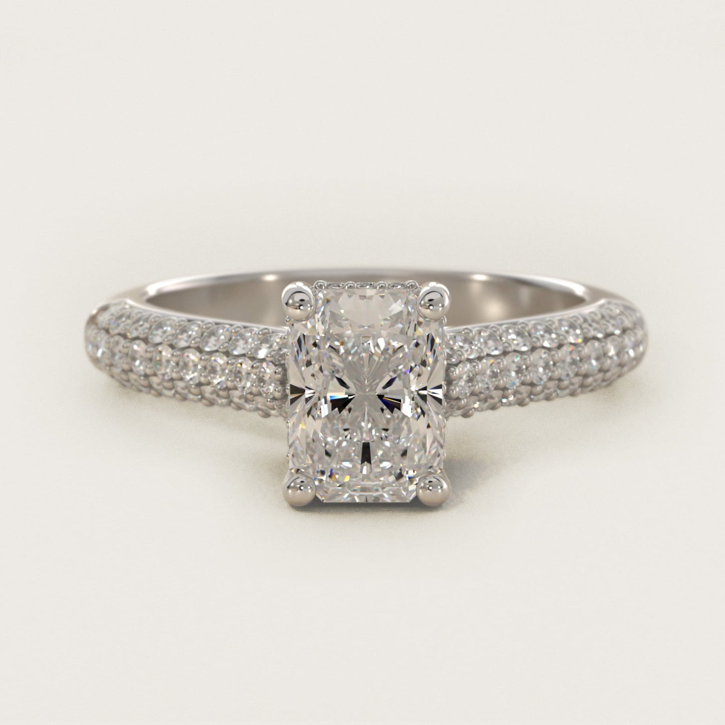 Triple Row PavŽ Cathedral Diamond Engagement Ring In 14K White Gold By James Allen - Radiant Center