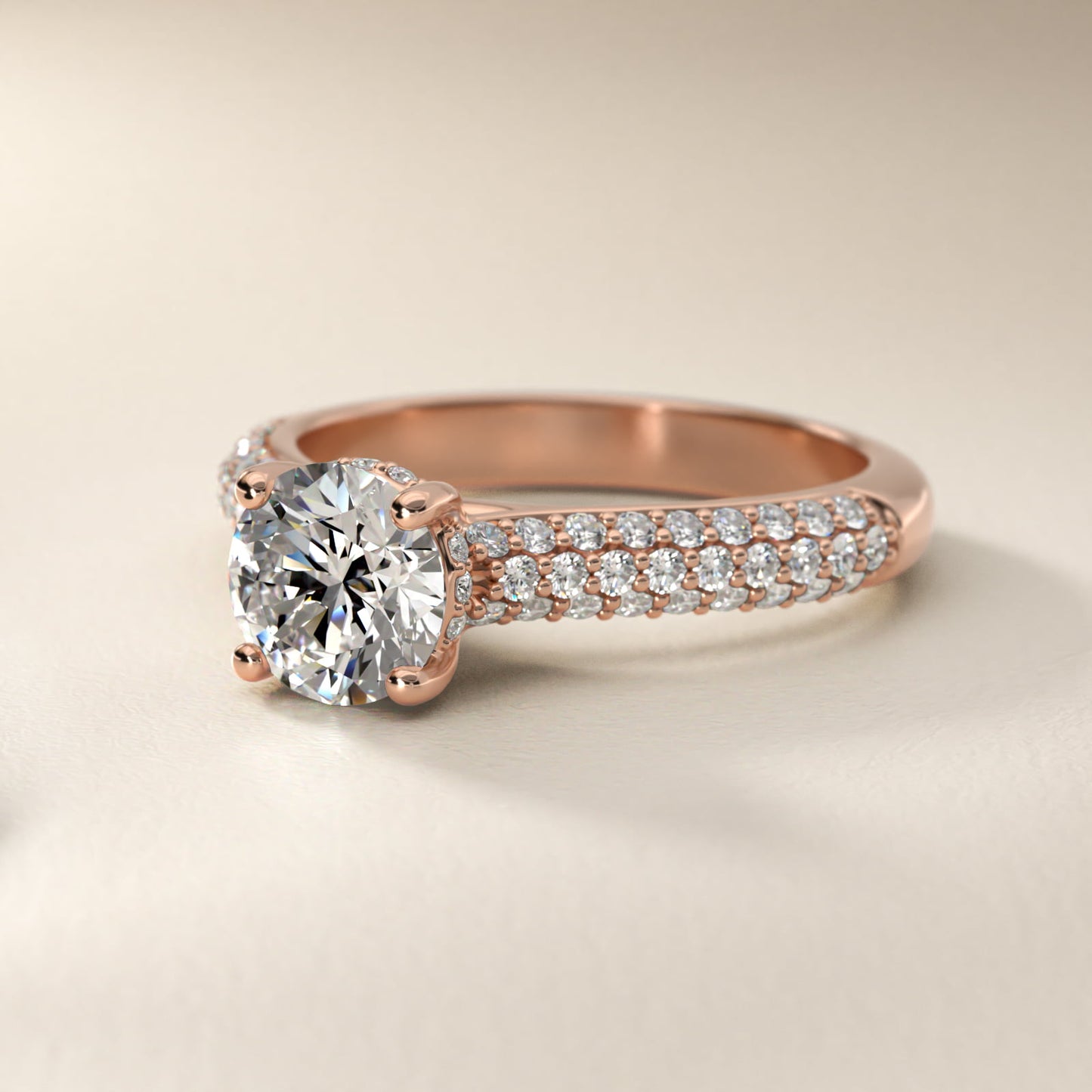 Triple Row PavŽ Cathedral Diamond Engagement Ring In 14K Rose Gold By James Allen - Round Center