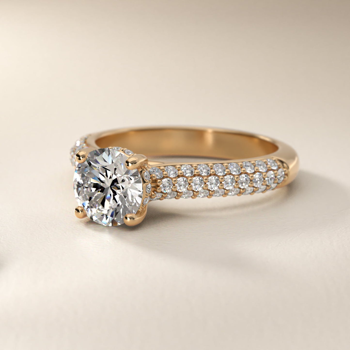 Triple Row PavŽ Cathedral Diamond Engagement Ring In 14K Yellow Gold By James Allen - Round Center