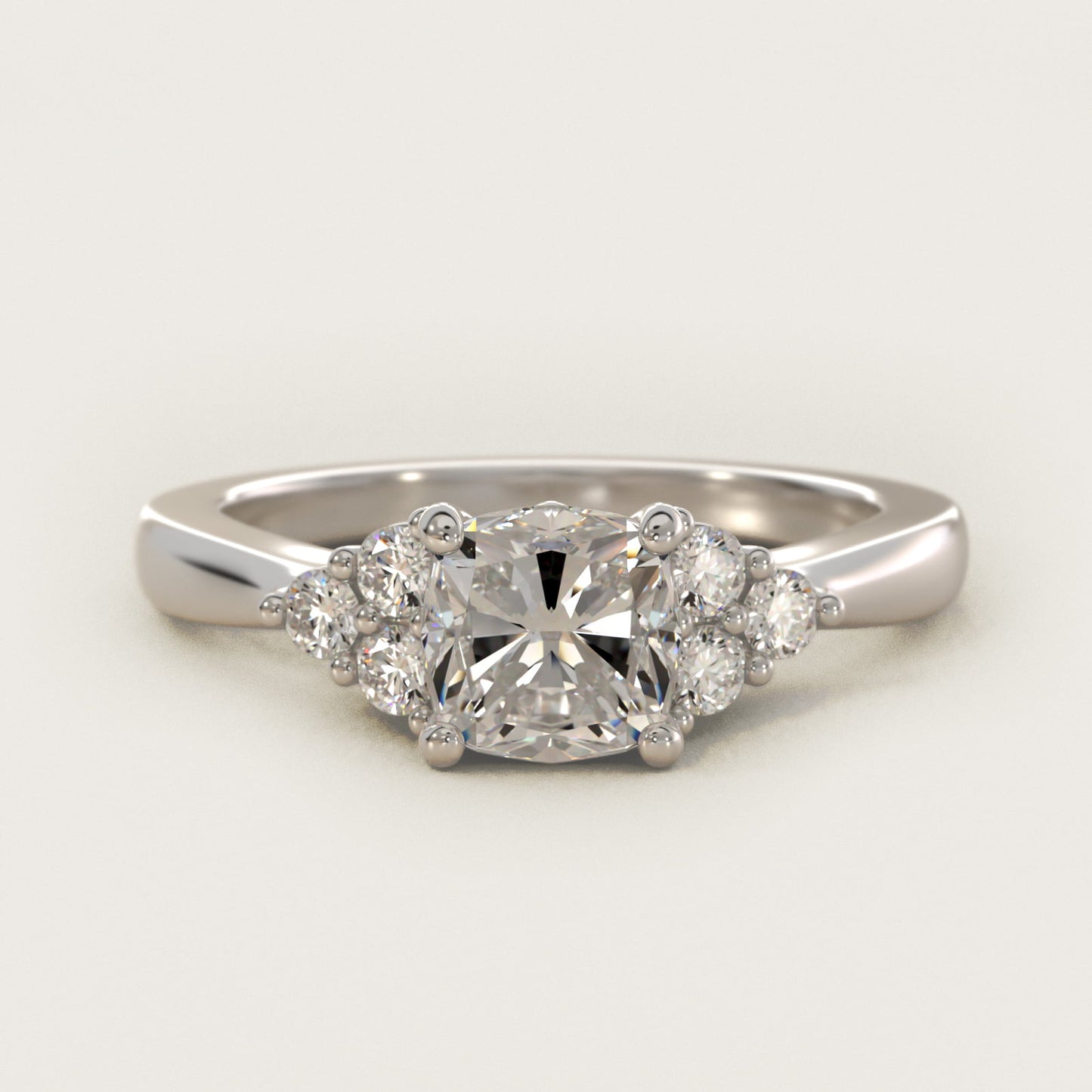 Triple Side Stone Diamond Engagement Ring In Platinum By James Allen - Cushion Center