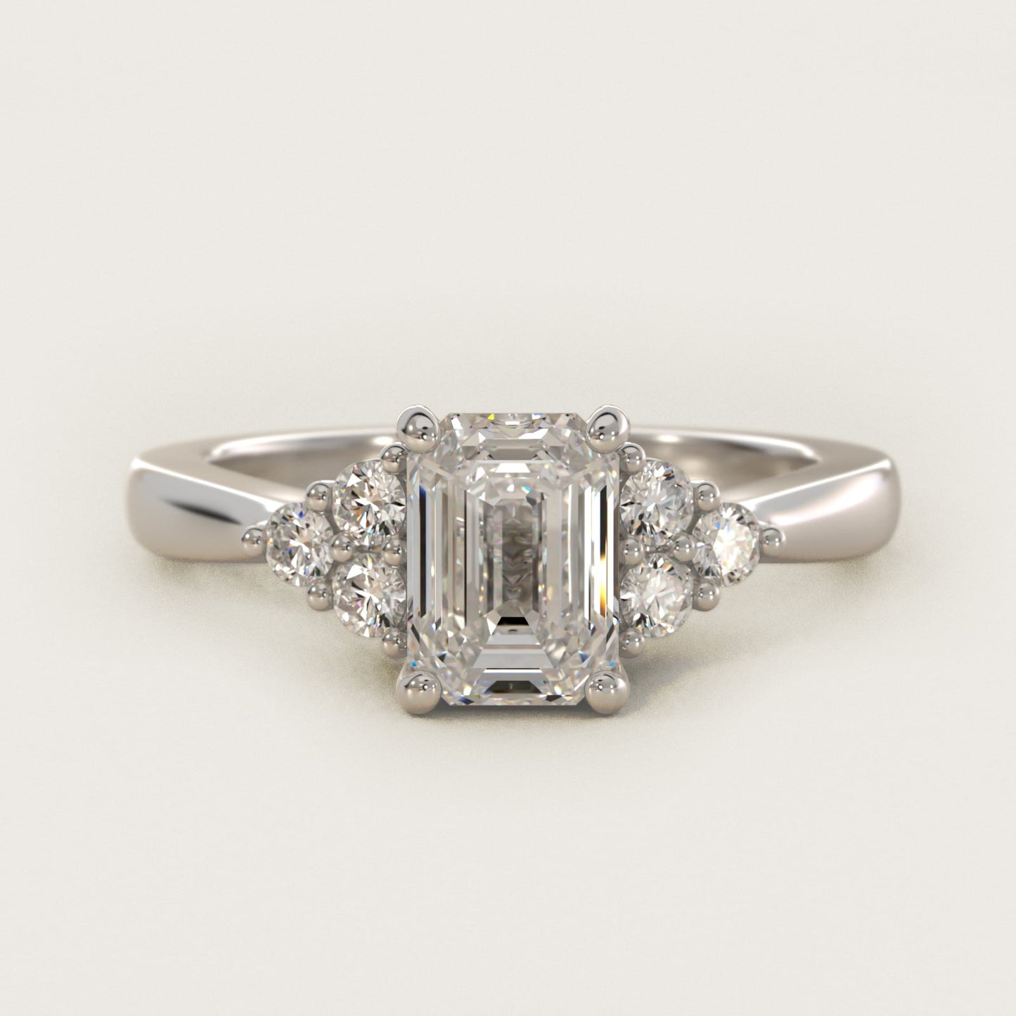 Triple Side Stone Diamond Engagement Ring In 18k White Gold By James Allen - Emerald Center