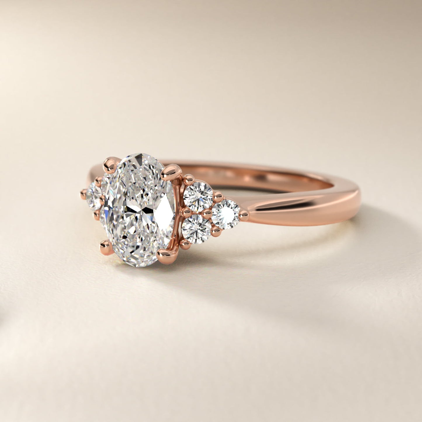 Triple Side Stone Diamond Engagement Ring In 18k Rose Gold By James Allen - Oval Center