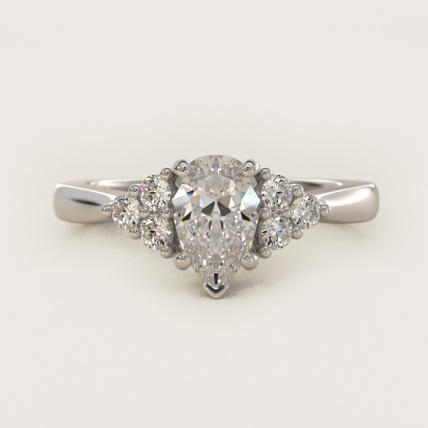 Triple Side Stone Diamond Engagement Ring In 18k White Gold By James Allen - Pear Center