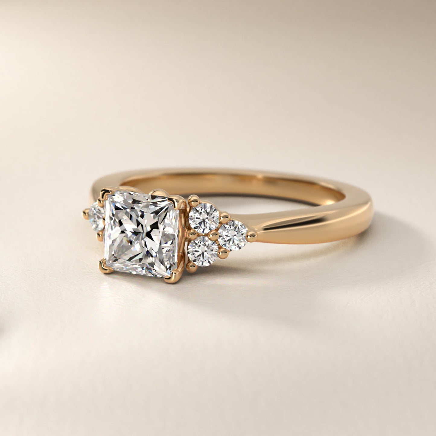 Triple Side Stone Diamond Engagement Ring In 18k Yellow Gold By James Allen - Princess Center
