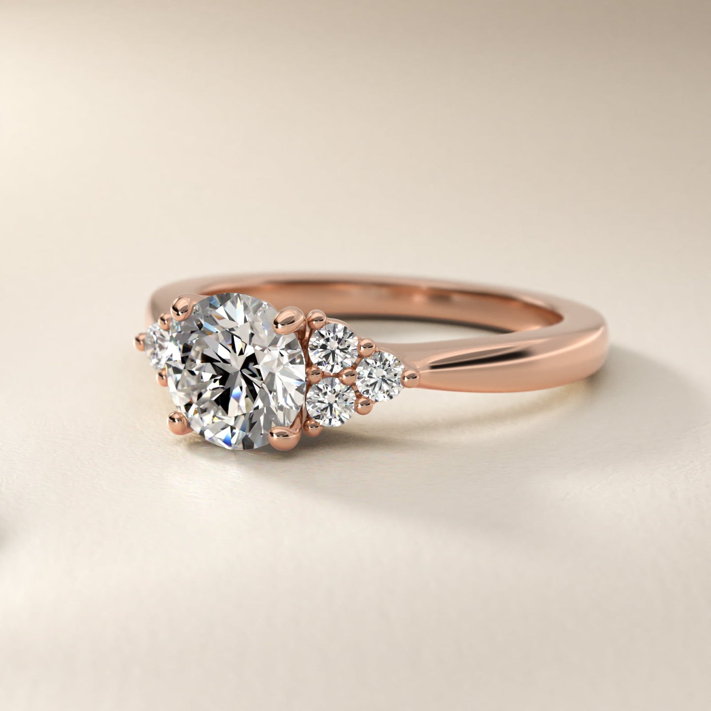 Triple Side Stone Diamond Engagement Ring In 18k Rose Gold By James Allen - Round Center