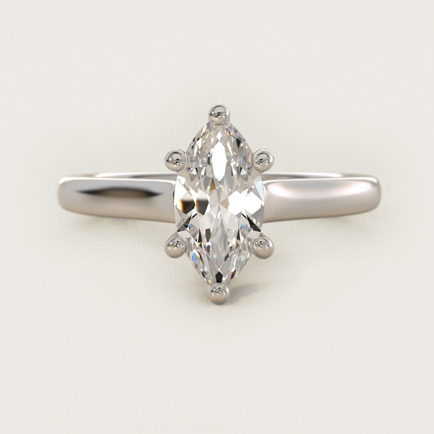 Twist Bridge Solitaire Engagement Ring in 14k White Gold - Marquise Center