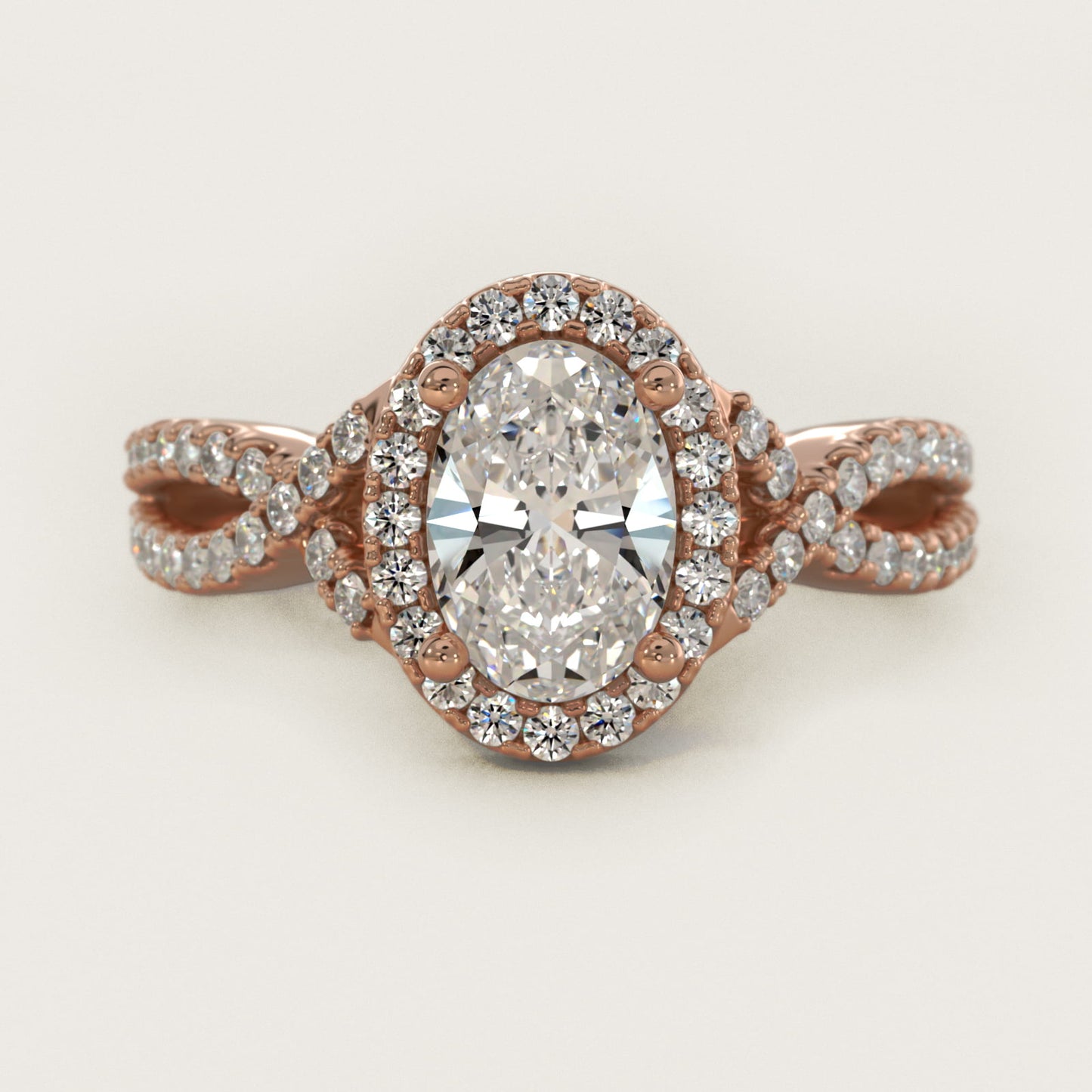 Twist Halo Diamond Engagement Ring in 14k Rose Gold (1/2 ct. tw.) - Oval Center