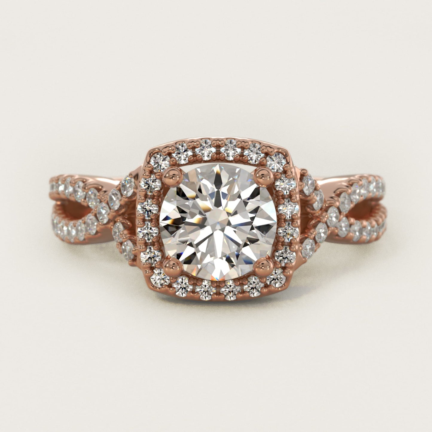 Twist Halo Diamond Engagement Ring in 14k Rose Gold (1/2 ct. tw.) - Round Center