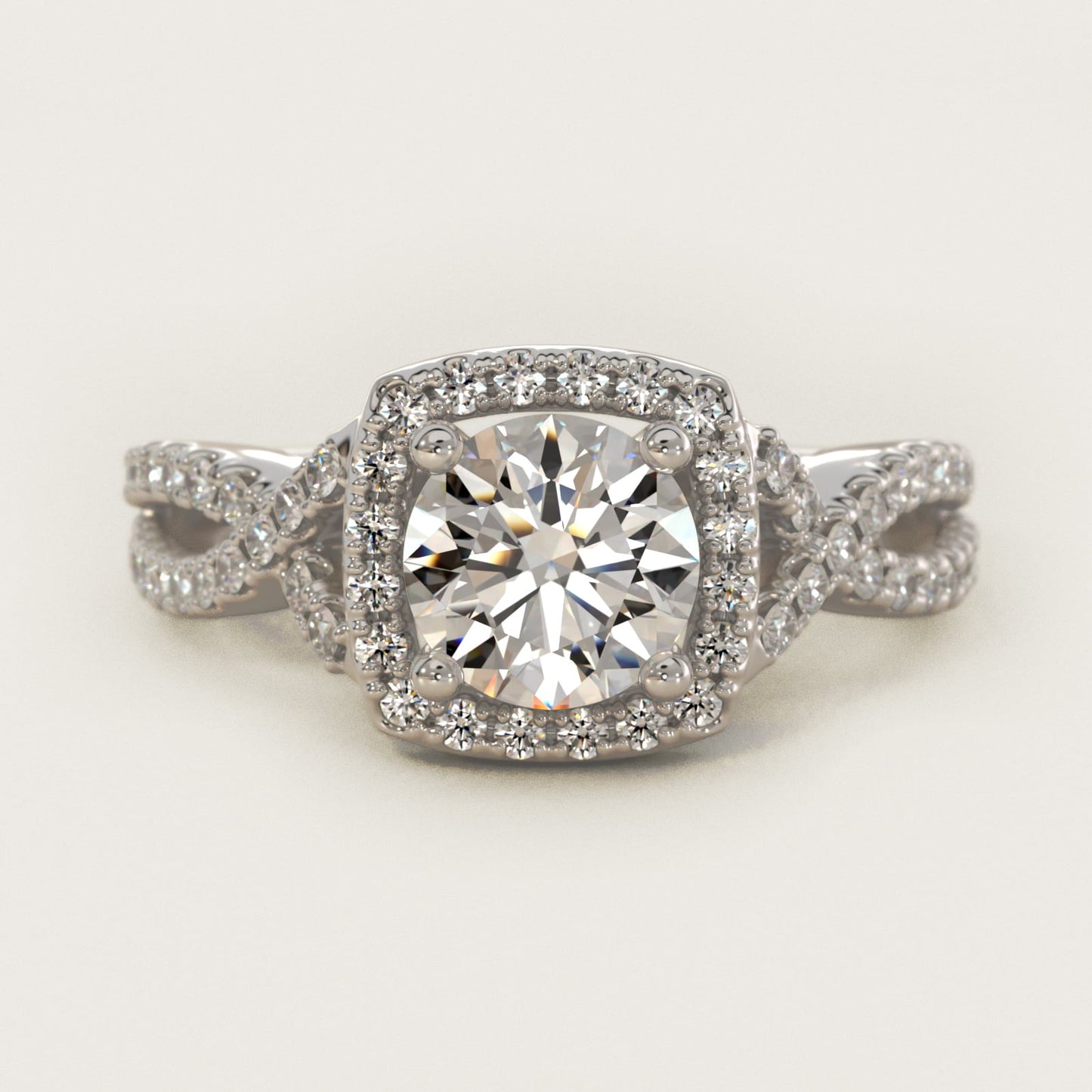 Twist Halo Diamond Engagement Ring in 14k White Gold (1/2 ct. tw.) - Round Center