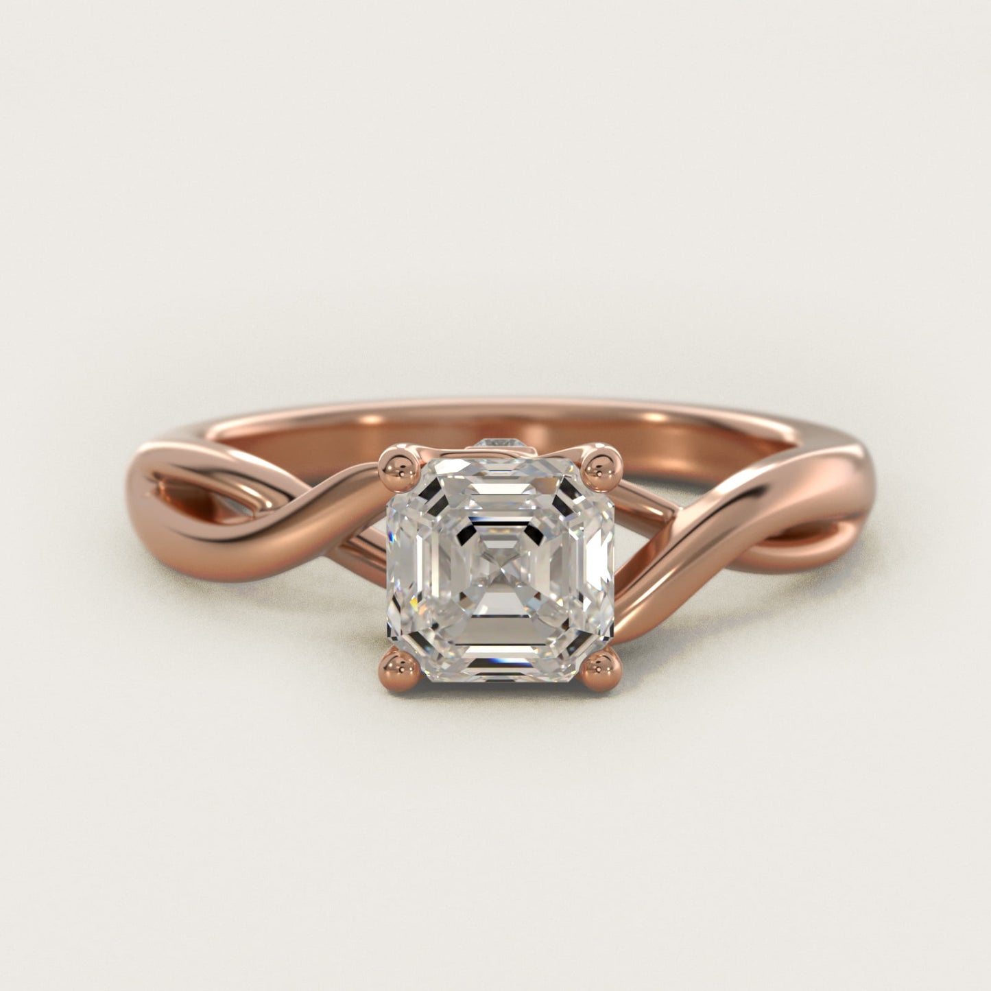 Twist Solitaire Plus Diamond Engagement Ring in 14k Rose Gold - Asscher Center