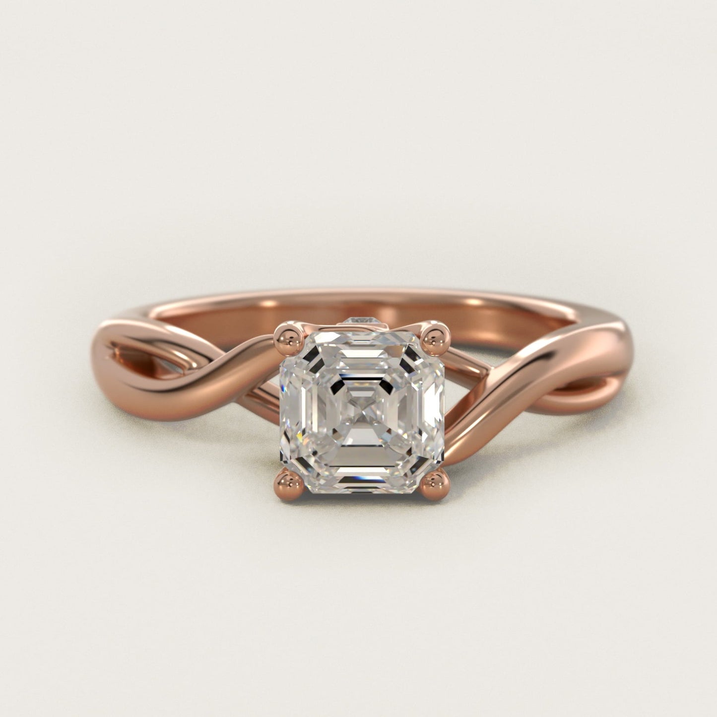 Twist Solitaire Plus Diamond Engagement Ring in 18k Rose Gold - Asscher Center