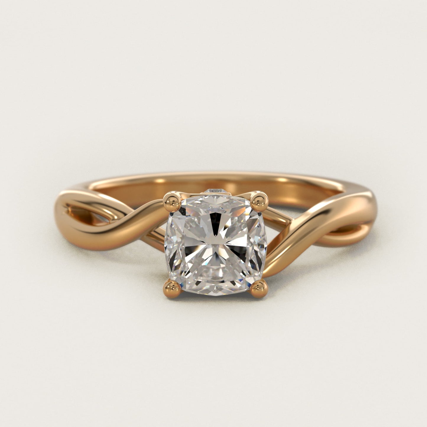 Twist Solitaire Plus Diamond Engagement Ring in 14k Yellow Gold - Cushion Center