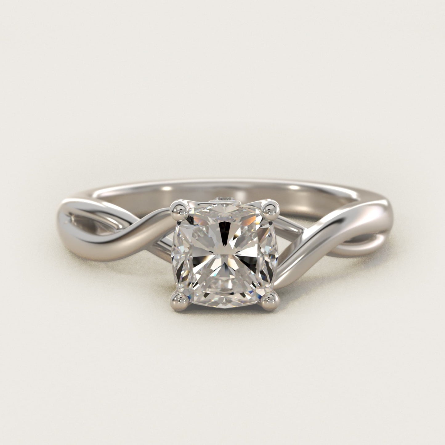 Twist Solitaire Plus Diamond Engagement Ring in Platinum - Cushion Center
