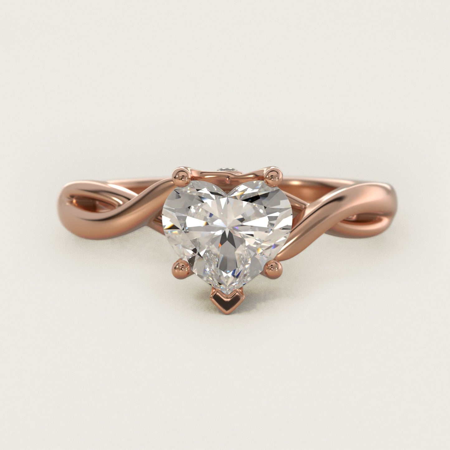 Twist Solitaire Plus Diamond Engagement Ring in 14k Rose Gold - Heart Center