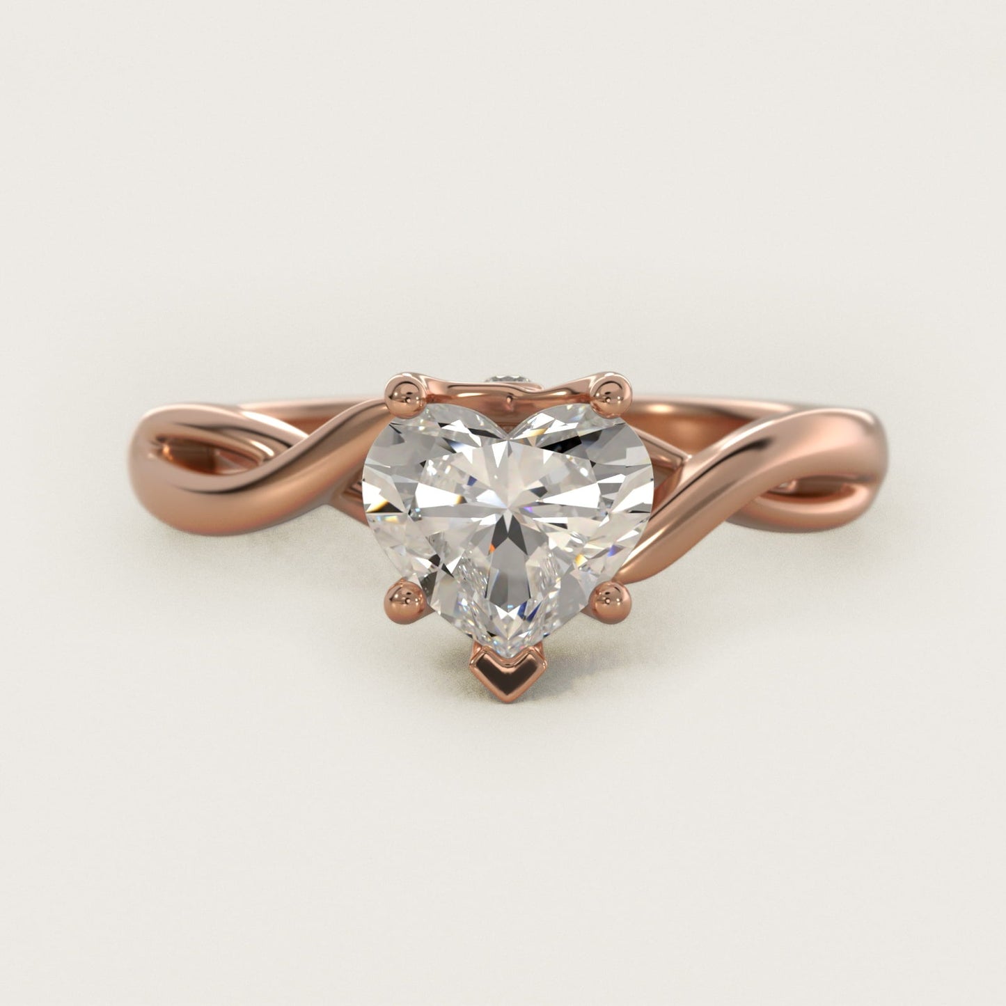 Twist Solitaire Plus Diamond Engagement Ring in 18k Rose Gold - Heart Center