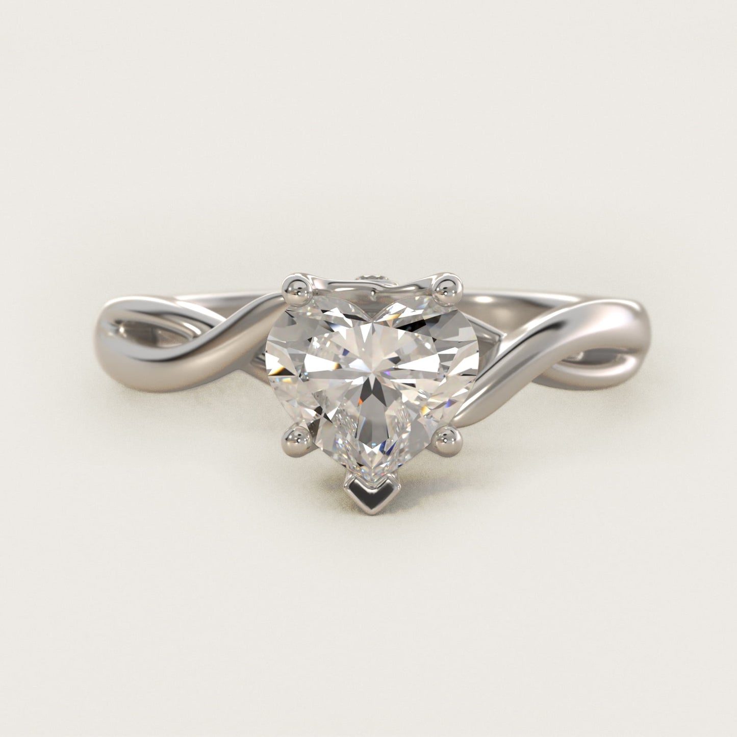 Twist Solitaire Plus Diamond Engagement Ring in 14k White Gold - Heart Center