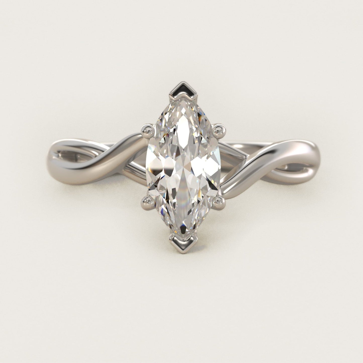 Twist Solitaire Plus Diamond Engagement Ring in Platinum - Marquise Center