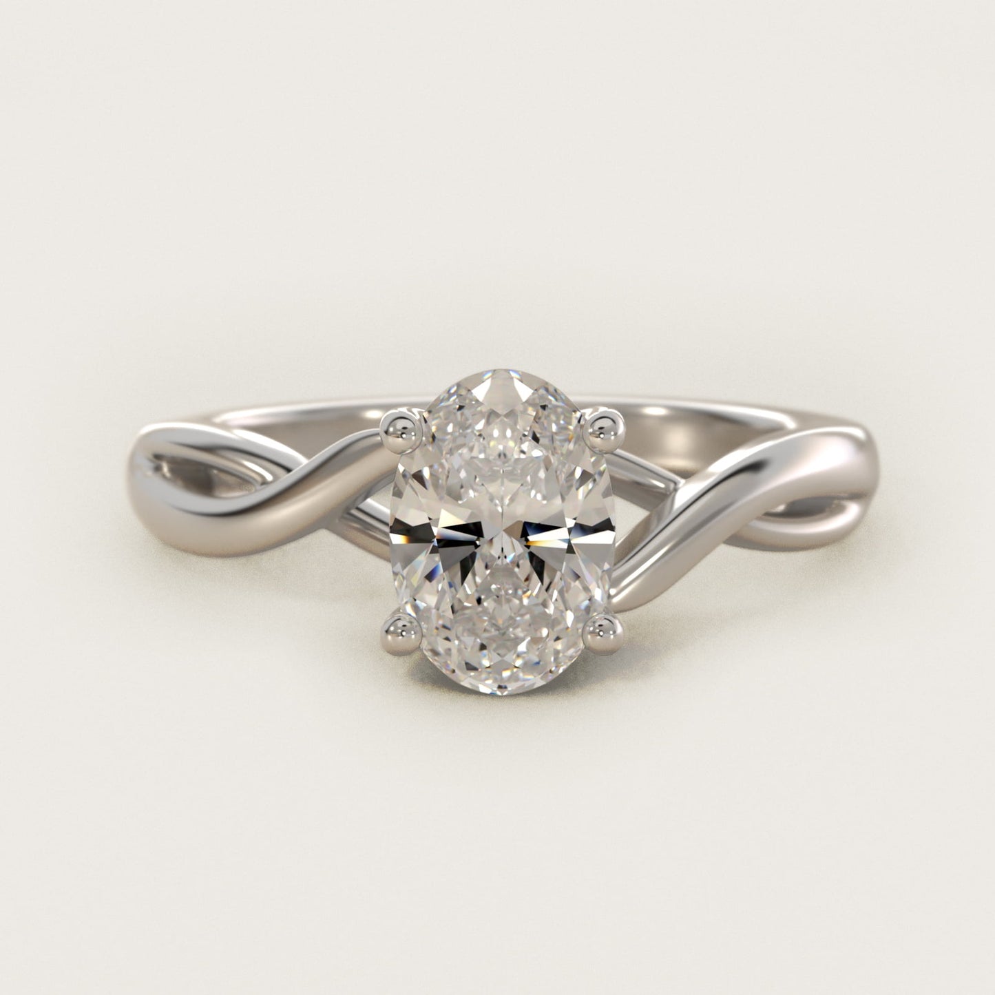 Twist Solitaire Plus Diamond Engagement Ring in 14k White Gold - Oval Center