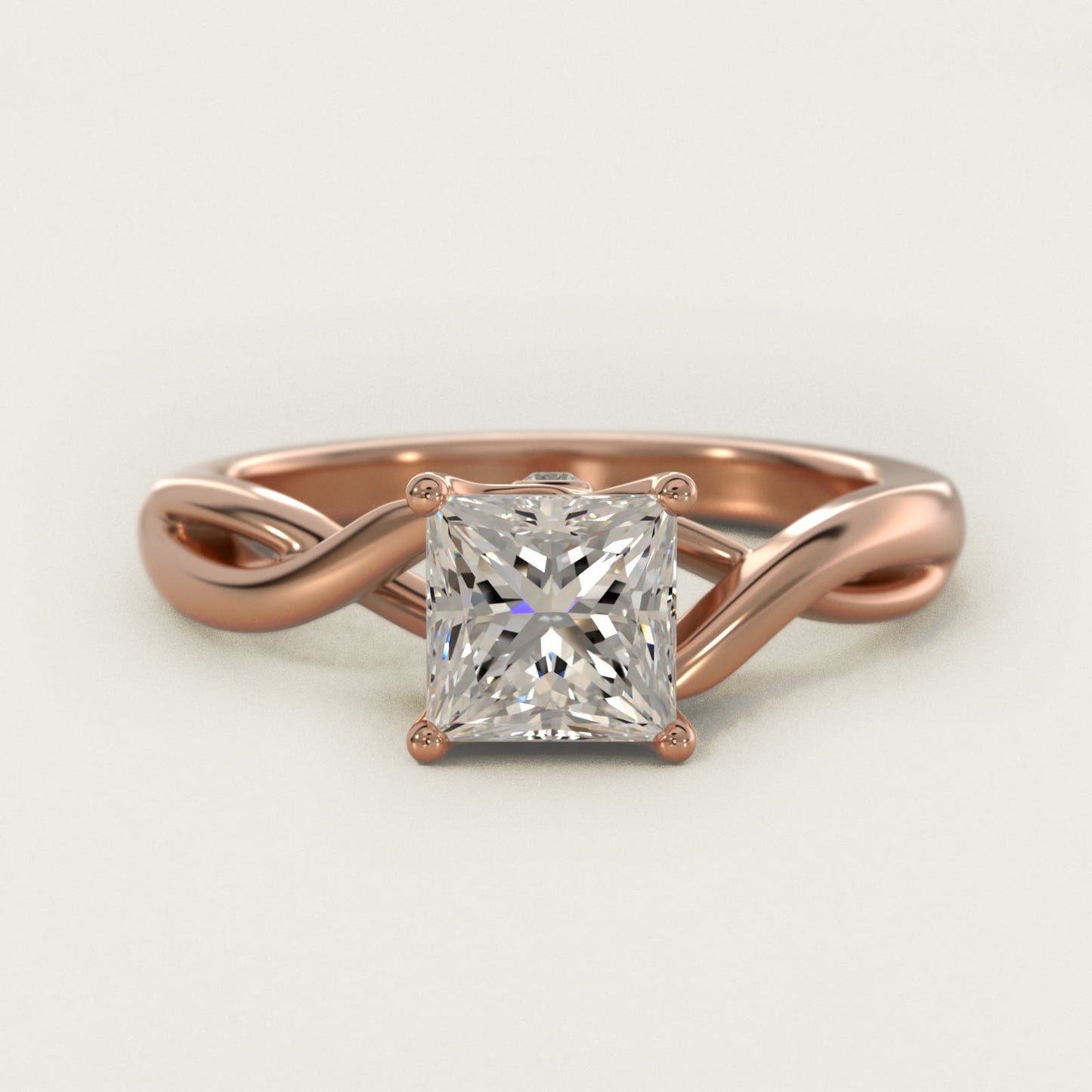 Twist Solitaire Plus Diamond Engagement Ring in 14k Rose Gold - Princess Center