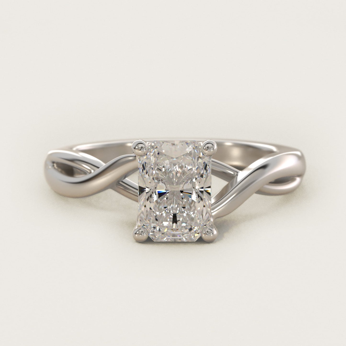 Twist Solitaire Plus Diamond Engagement Ring in 14k White Gold - Radiant Center