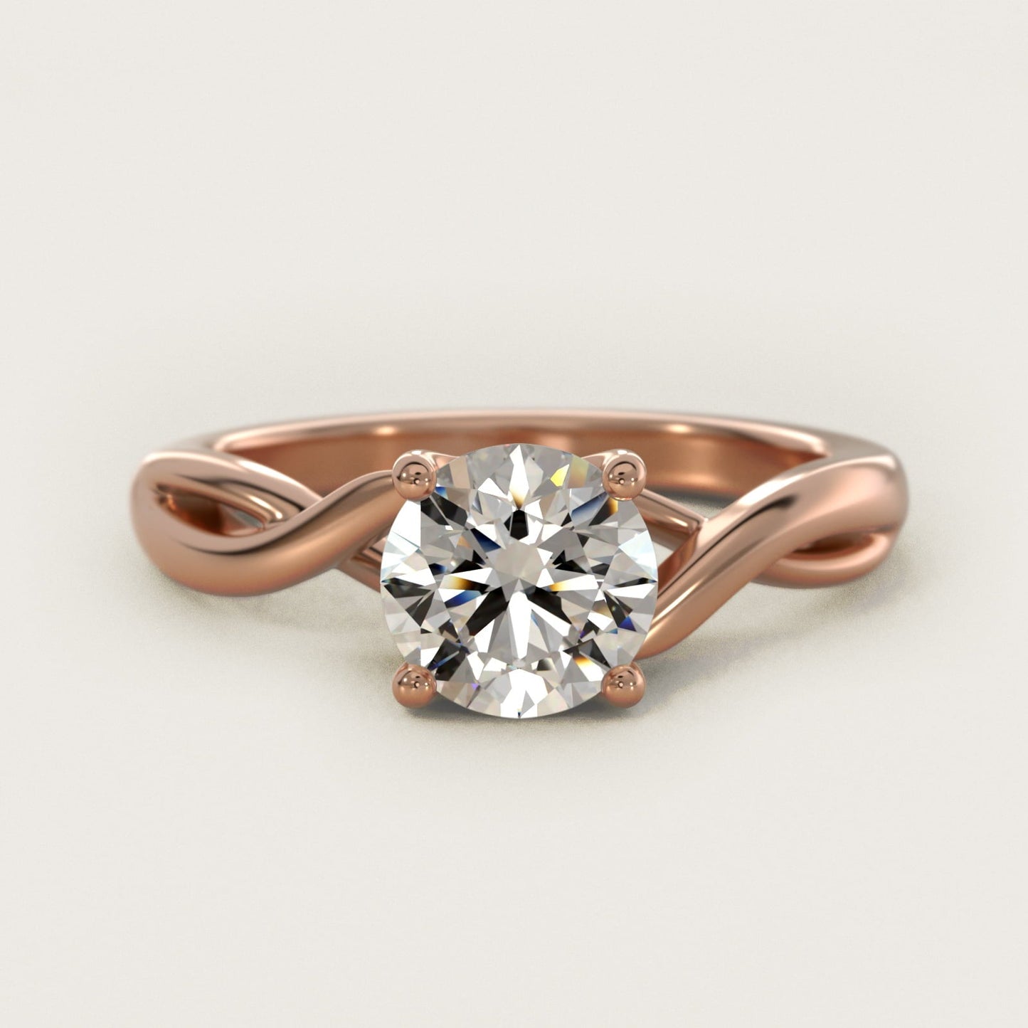 Twist Solitaire Plus Diamond Engagement Ring in 18k Rose Gold - Round Center