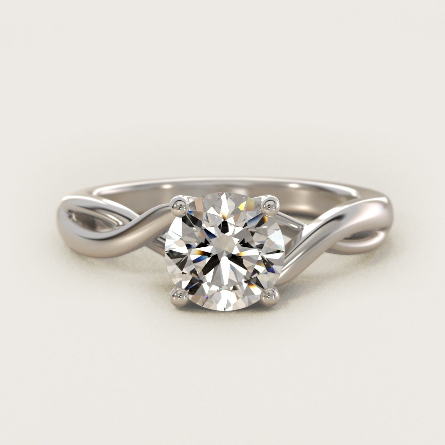 Twist Solitaire Plus Diamond Engagement Ring in 18k White Gold - Round Center