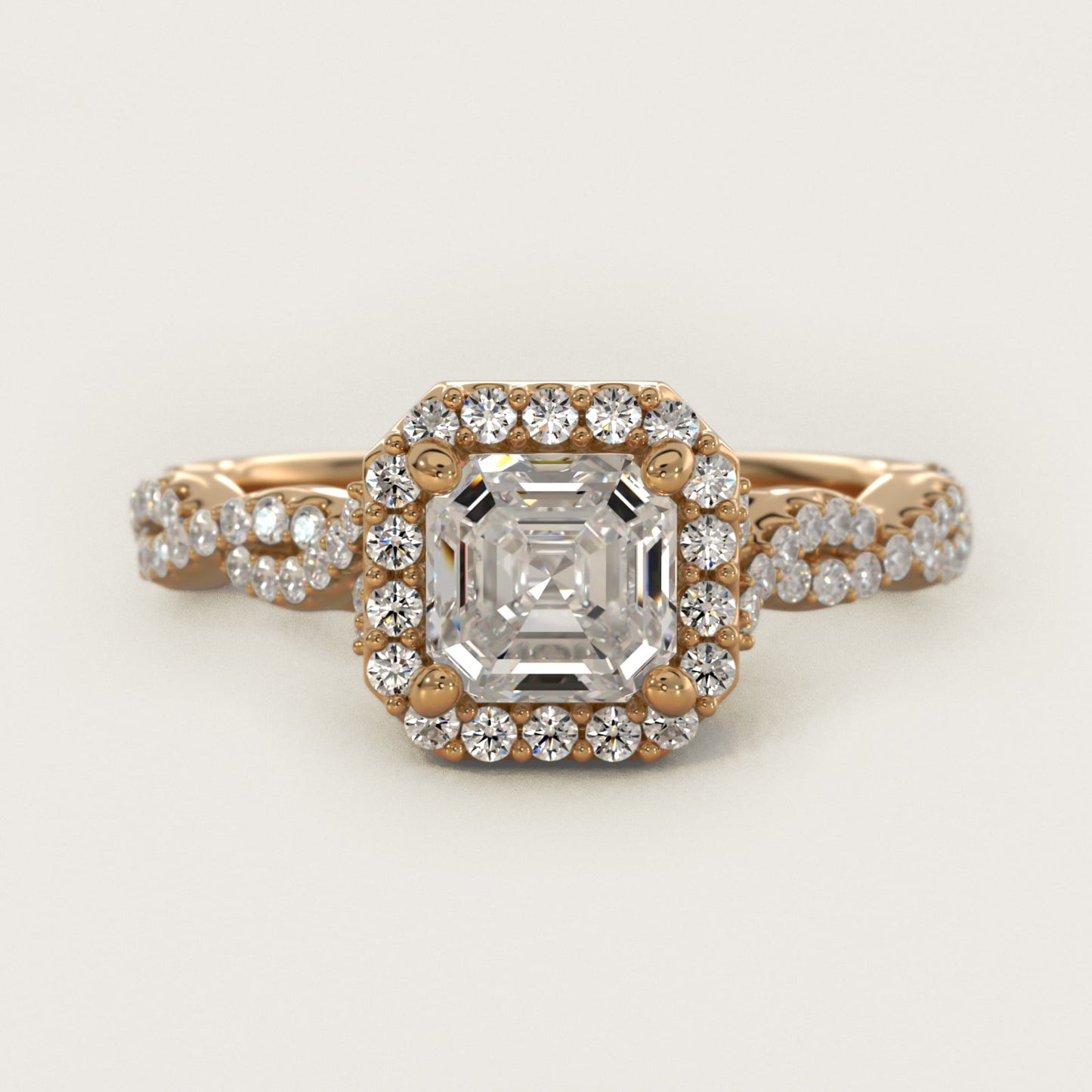 Twisted Band Halo Diamond Engagement Ring in 18k Yellow Gold (1/3 ct. tw.) - Asscher Center