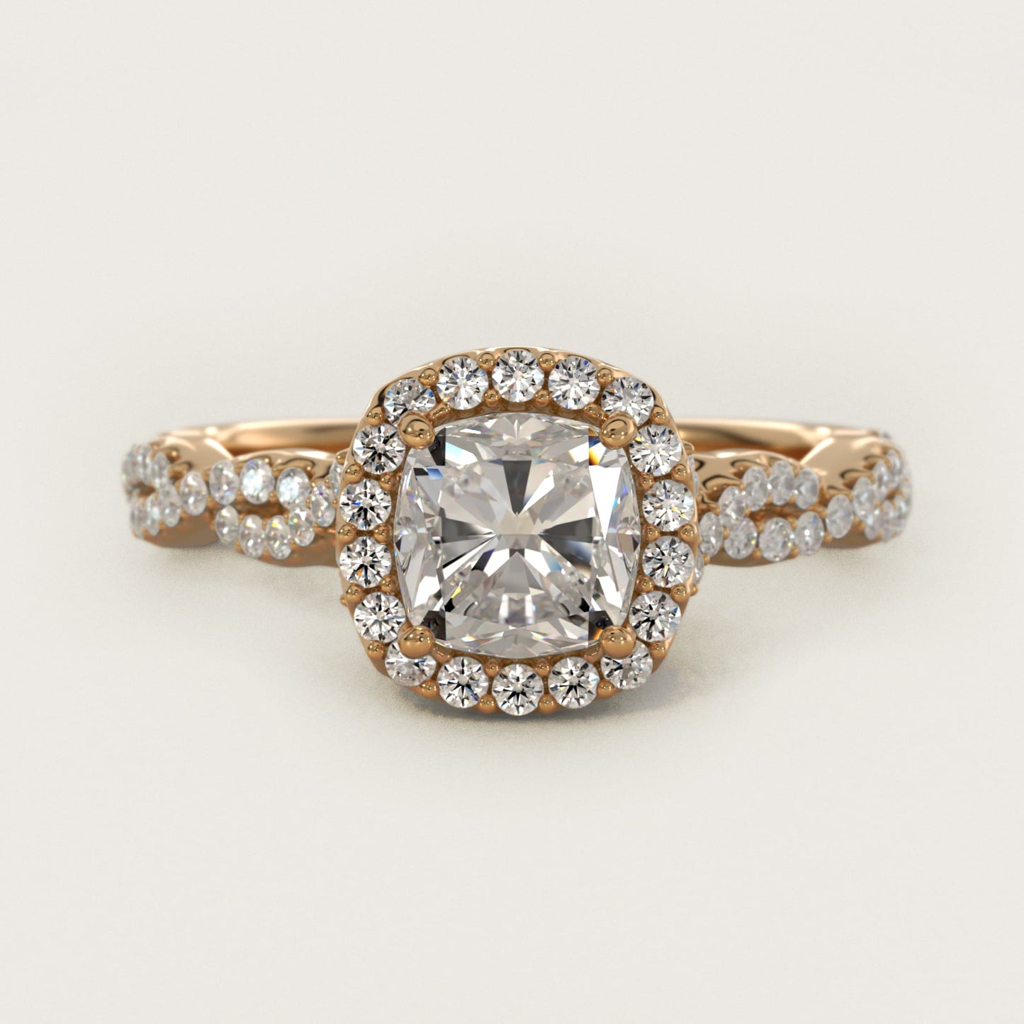 Twisted Band Halo Diamond Engagement Ring in 14k Yellow Gold (1/3 ct. tw.) - Cushion Center