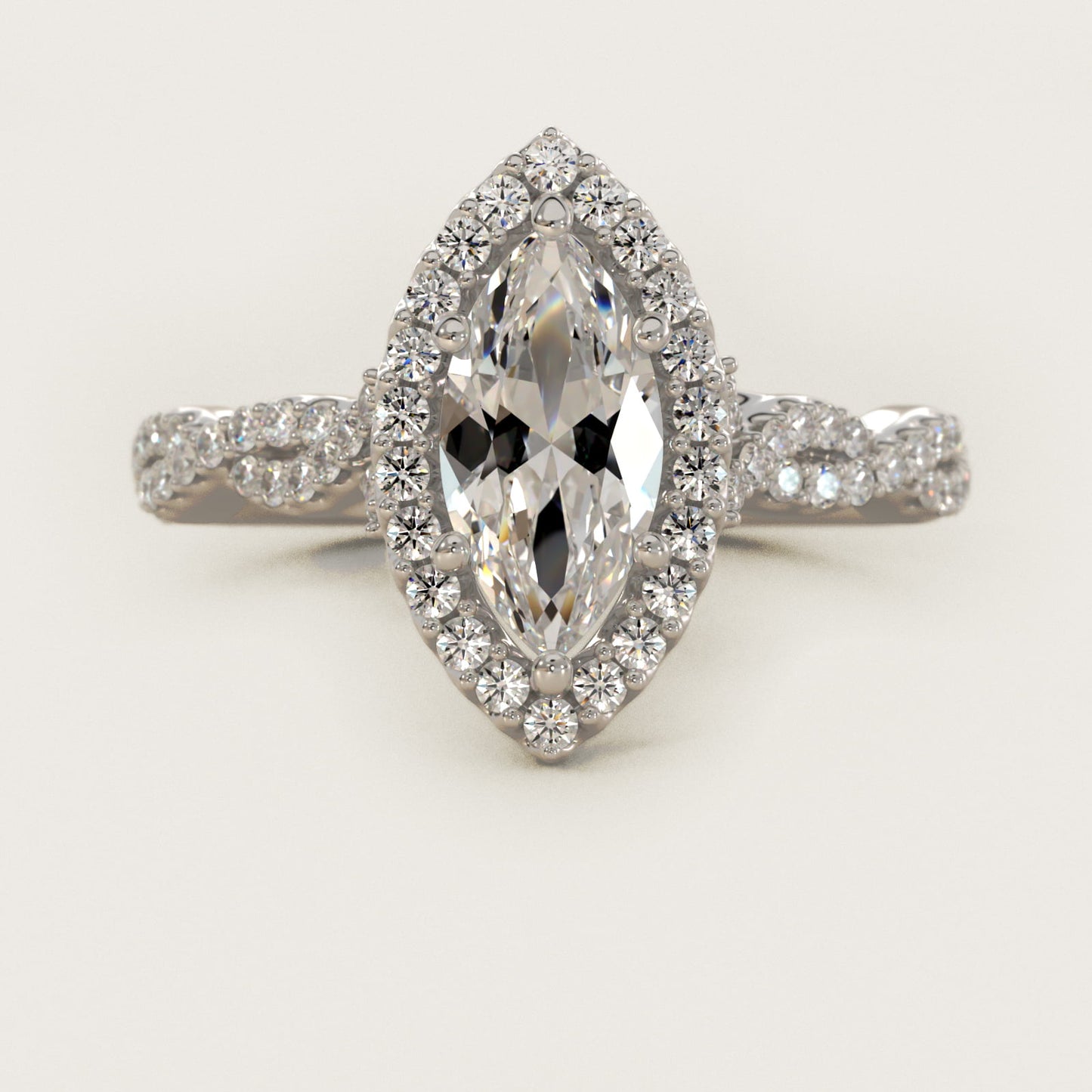 Twisted Band Halo Diamond Engagement Ring in 14k White Gold (1/3 ct. tw.) - Marquise Center