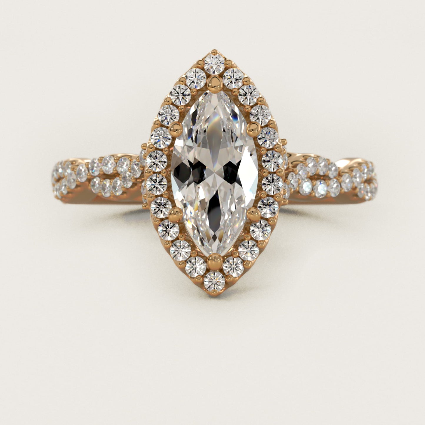 Twisted Band Halo Diamond Engagement Ring in 18k Yellow Gold (1/3 ct. tw.) - Marquise Center
