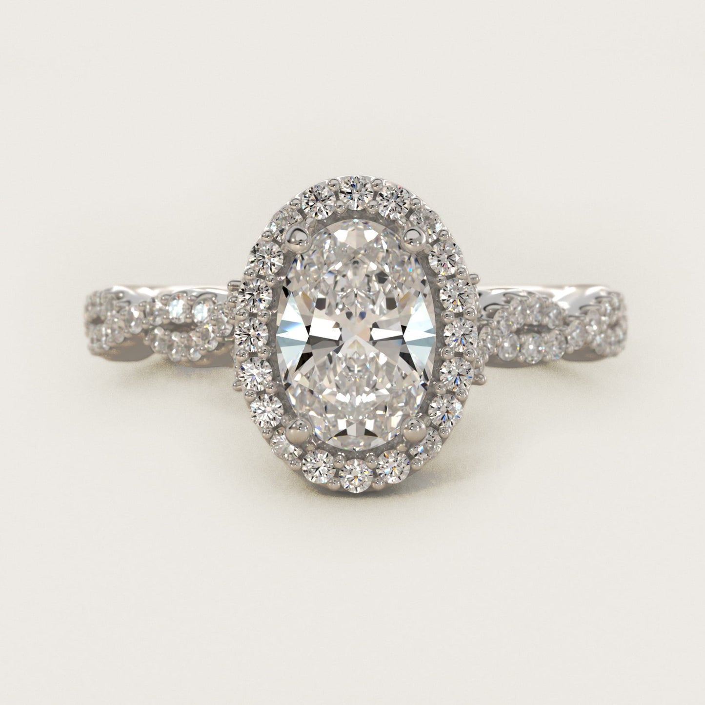 Twisted Band Halo Diamond Engagement Ring in 14k White Gold (1/3 ct. tw.) - Oval Center