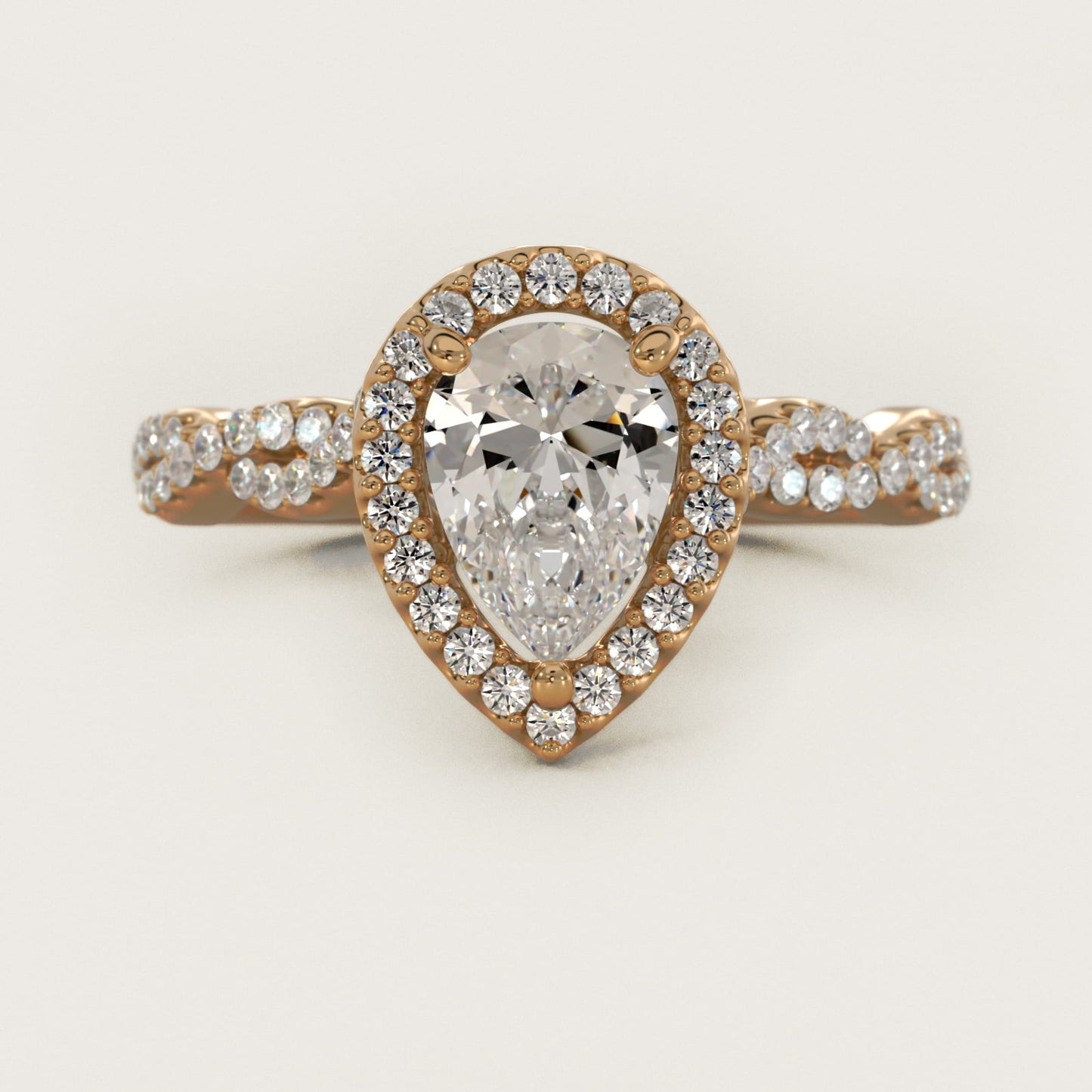 Twisted Band Halo Diamond Engagement Ring in 14k Yellow Gold (1/3 ct. tw.) - Pear Center