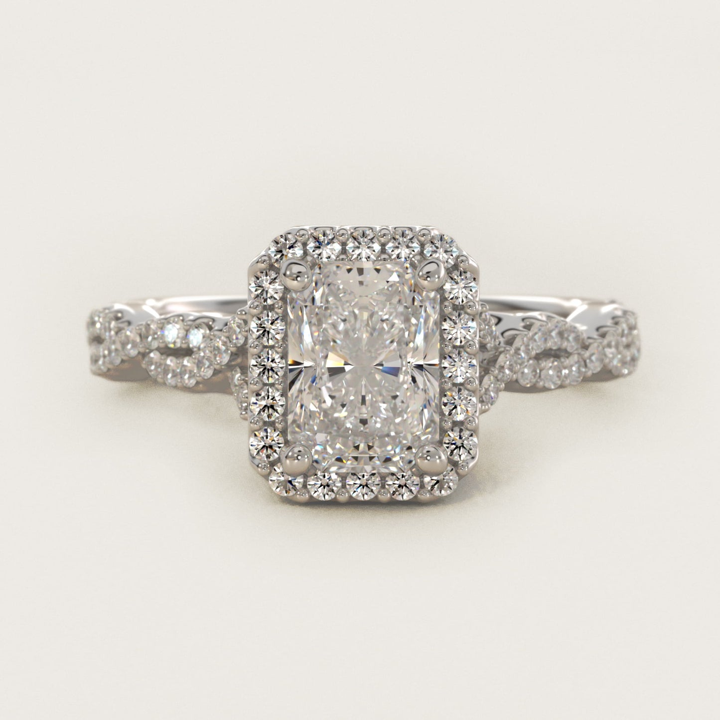 Twisted Band Halo Diamond Engagement Ring in 14k White Gold (1/3 ct. tw.) - Radiant Center