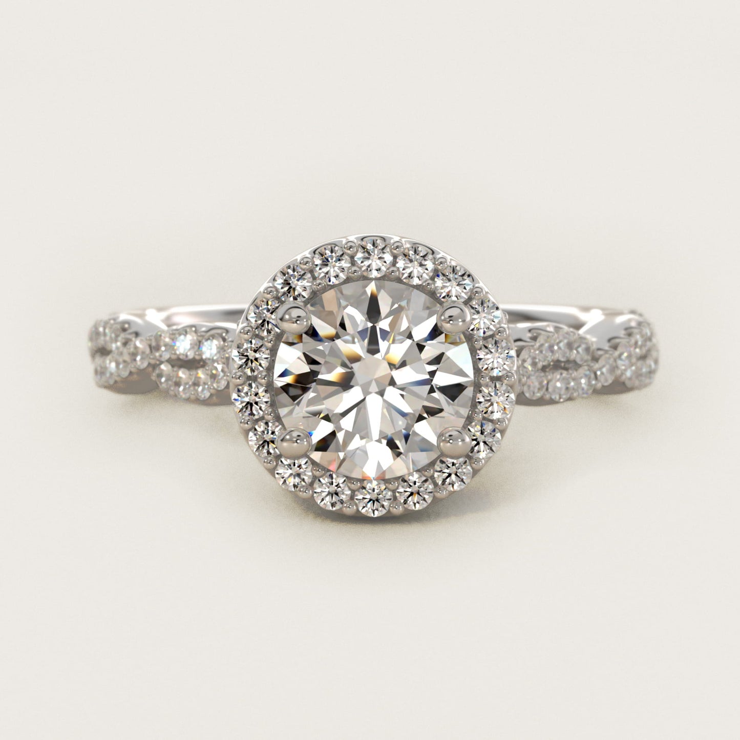 Twisted Band Halo Diamond Engagement Ring in 18k White Gold (1/3 ct. tw.) - Round Center