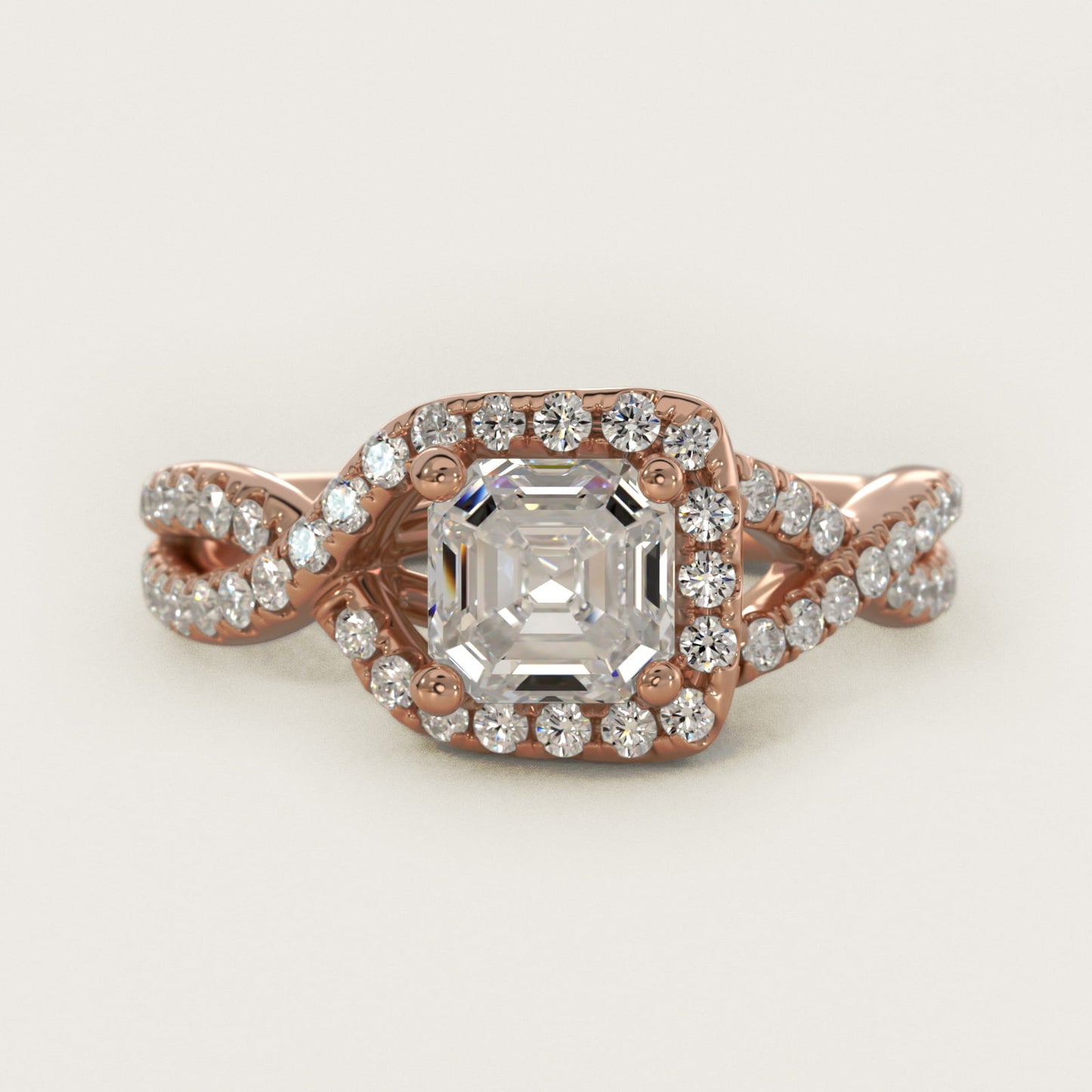 Twisted Halo Diamond Engagement Ring in 14k Rose Gold (1/3 ct tw.) - Asscher Center