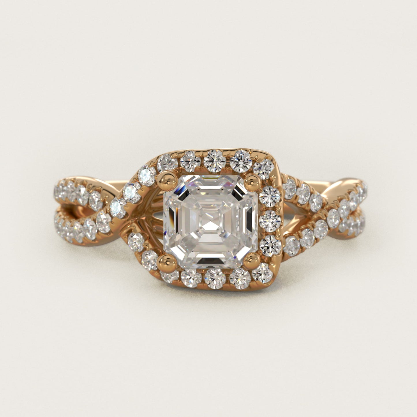 Twisted Halo Diamond Engagement Ring in 18k Yellow Gold (1/3 ct. tw.) - Asscher Center