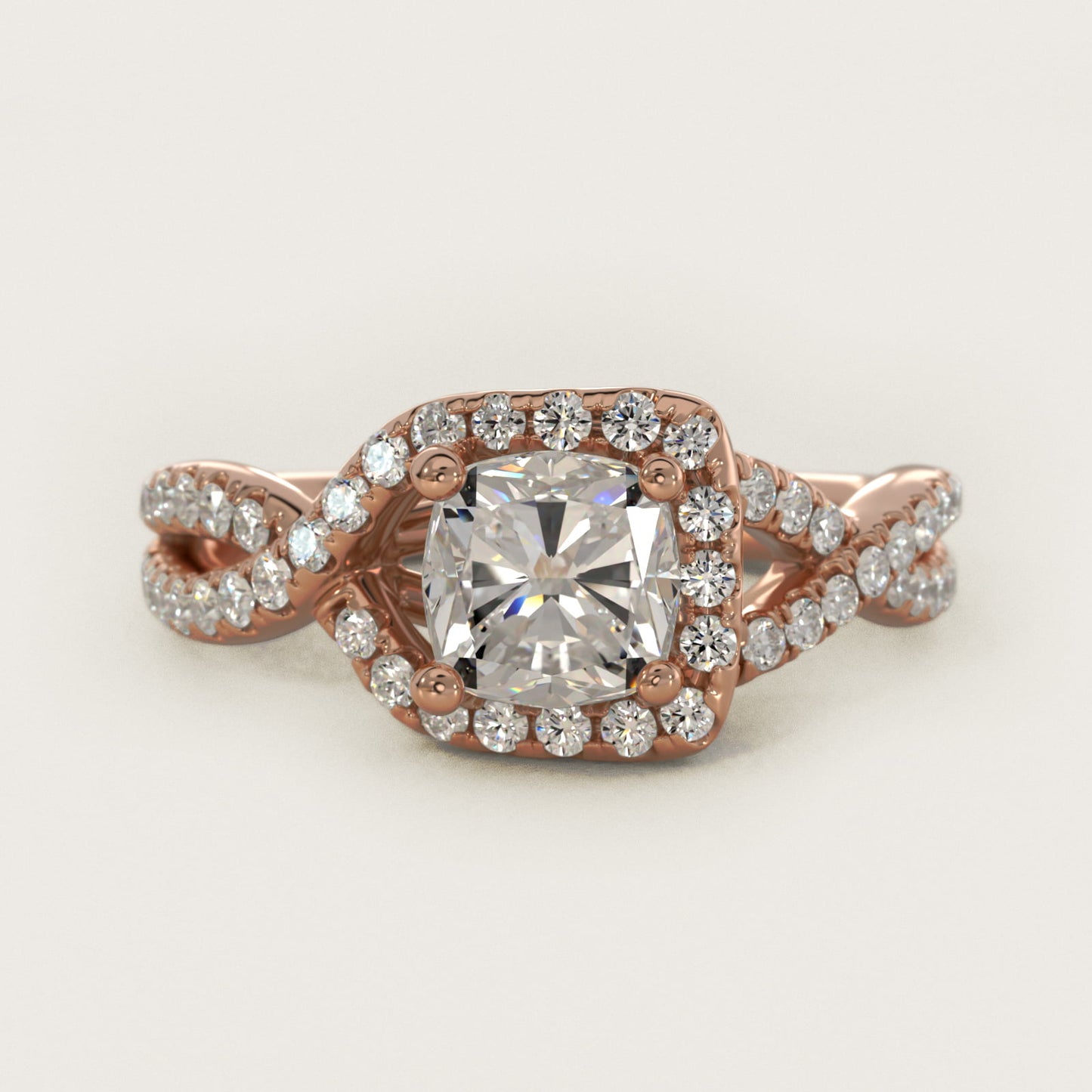 Twisted Halo Diamond Engagement Ring in 14k Rose Gold (1/3 ct tw.) - Cushion Center