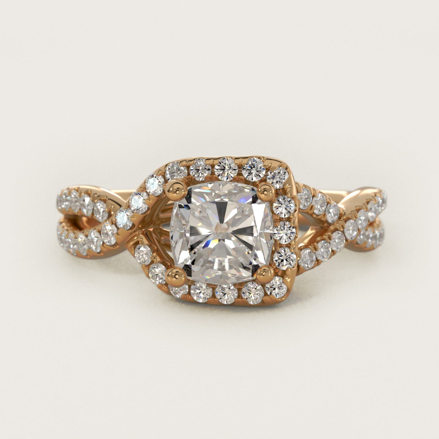 Twisted Halo Diamond Engagement Ring in 18k Yellow Gold (1/3 ct. tw.) - Cushion Center