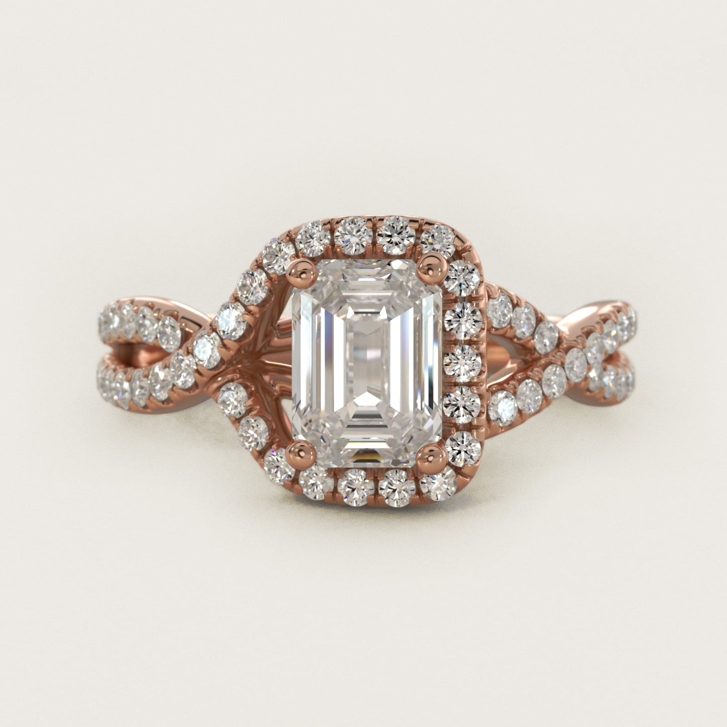 Twisted Halo Diamond Engagement Ring in 18k Rose Gold (1/3 ct tw.) - Emerald Center