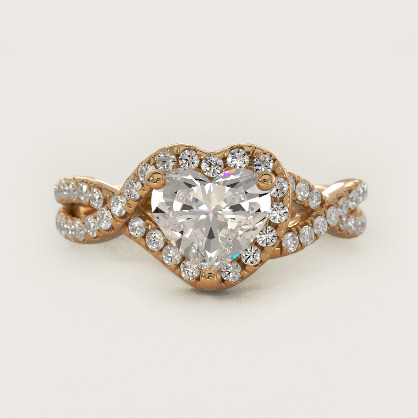 Twisted Halo Diamond Engagement Ring in 18k Yellow Gold (1/3 ct. tw.) - Heart Center