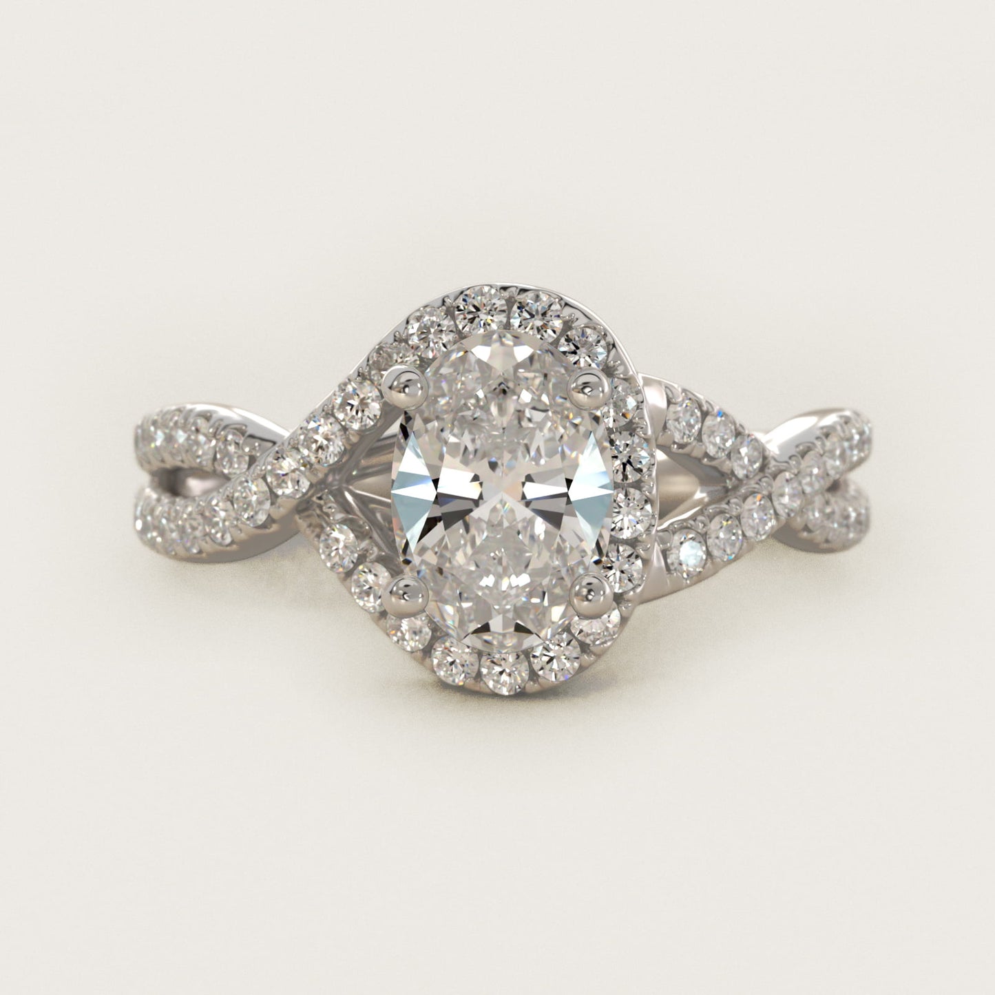 Twisted Halo Diamond Engagement Ring in 14k White Gold (1/3 ct. tw.) - Oval Center