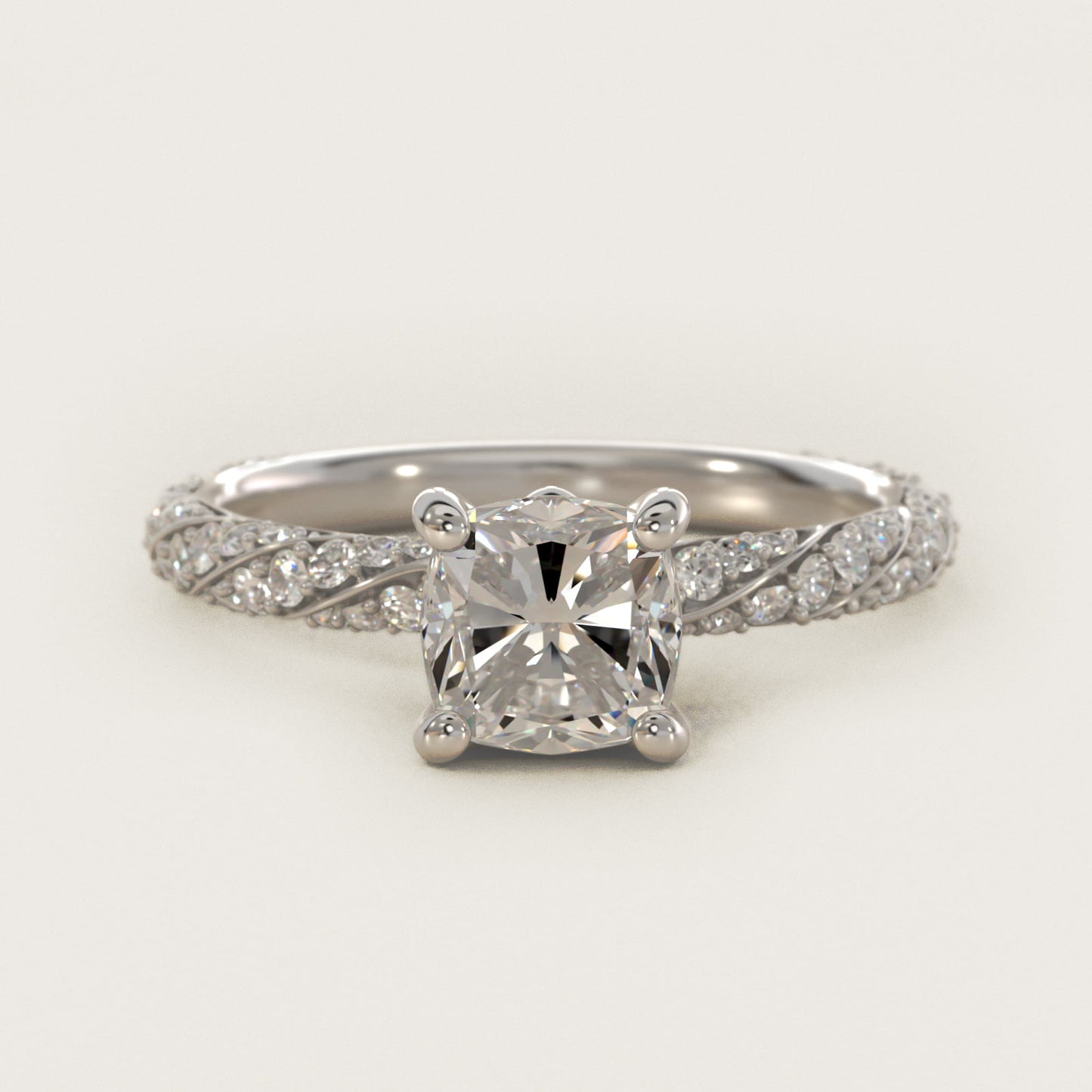 Twisted PavŽ Diamond Engagement Ring In Platinum By James Allen - Cushion Center