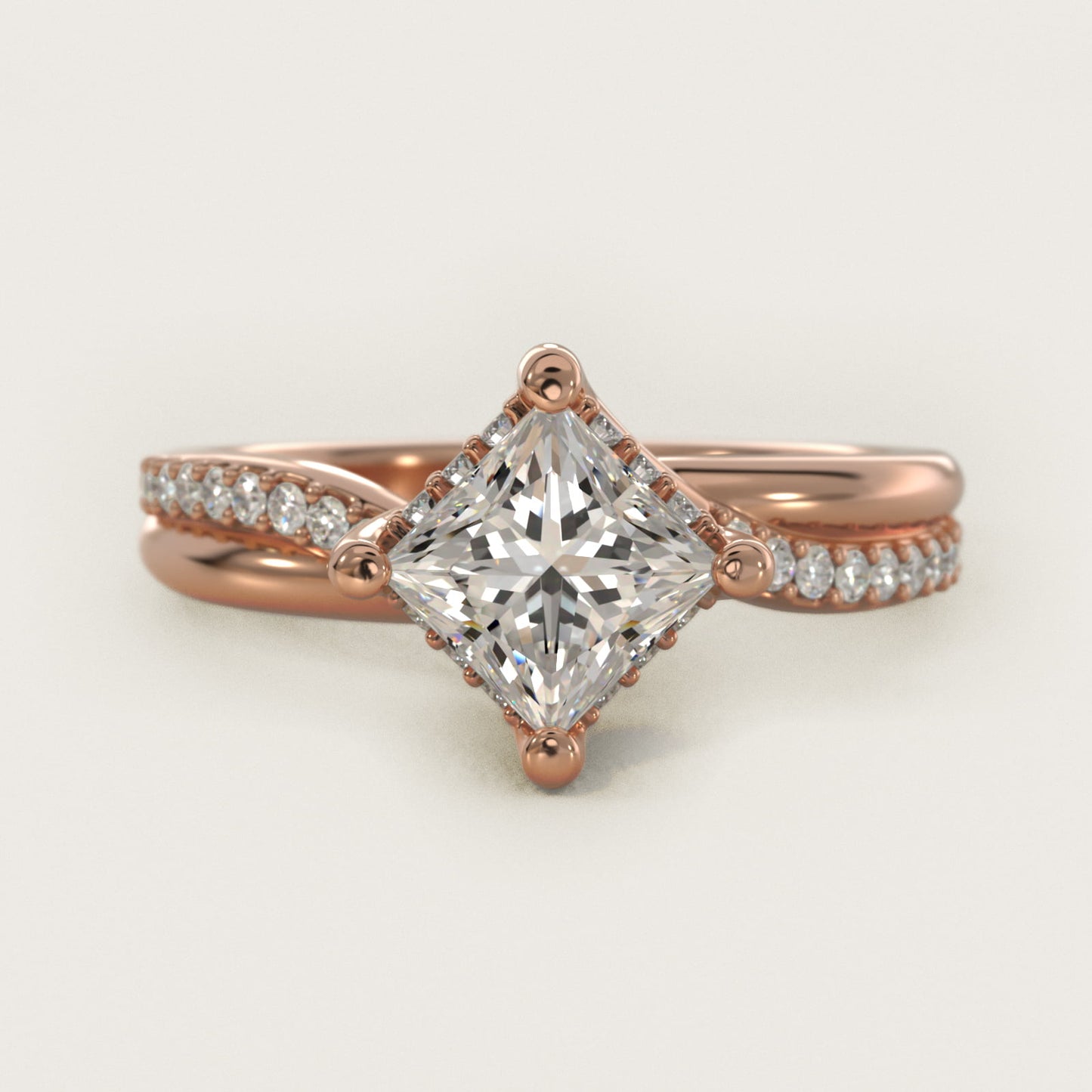 Twisted Pav? Kite-Set Diamond Engagement Ring In 18k Rose Gold By James Allen - Princess Center