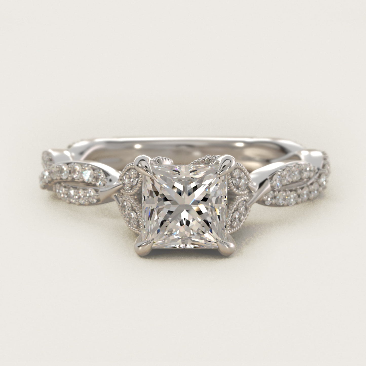 Twisted PavŽ Leaf Vintage-Style Engagement Ring In 14K White Gold By James Allen - Princess Center