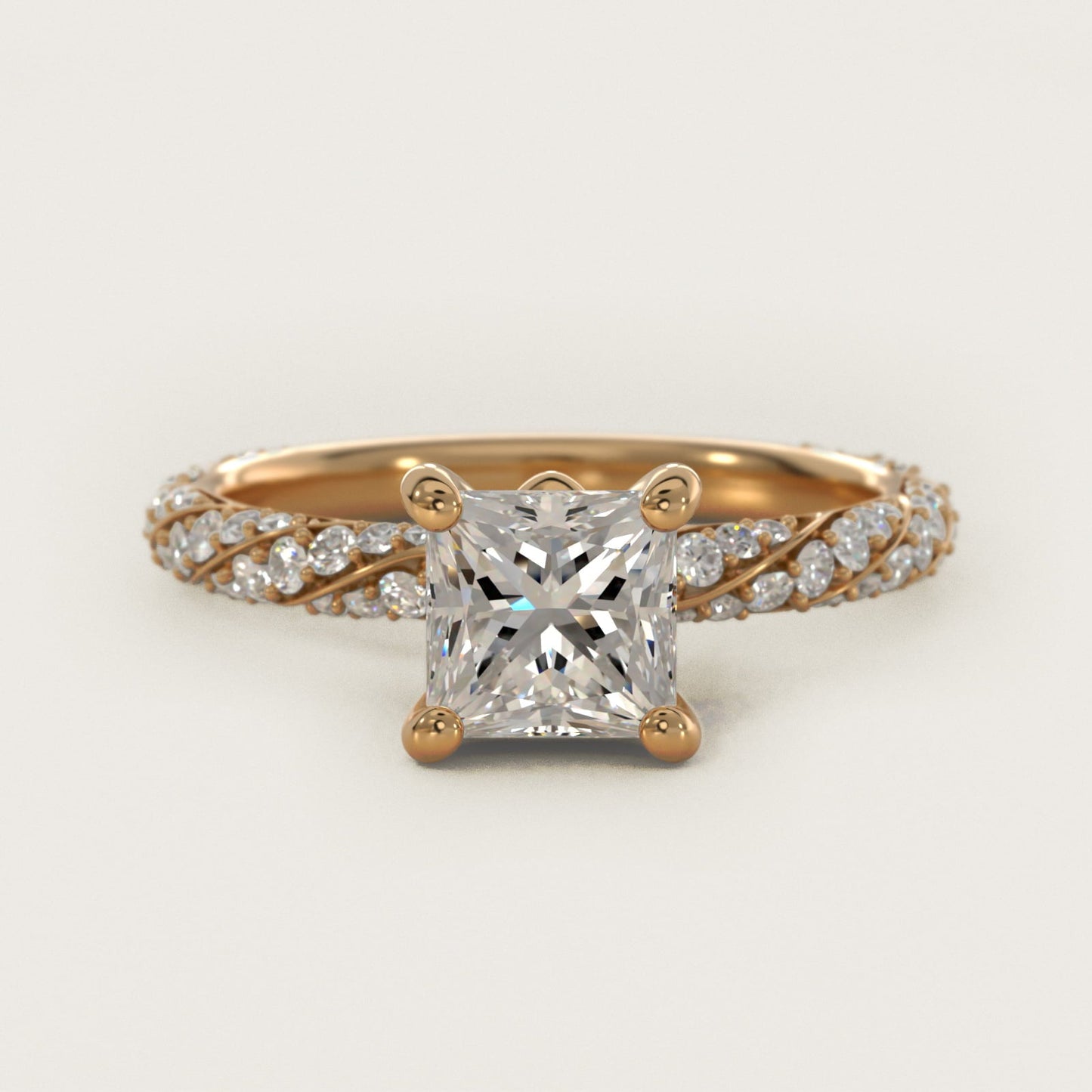 Twisted Pav? Leaf Vintage-Style Engagement Ring In 18k Yellow Gold By James Allen - Princess Center