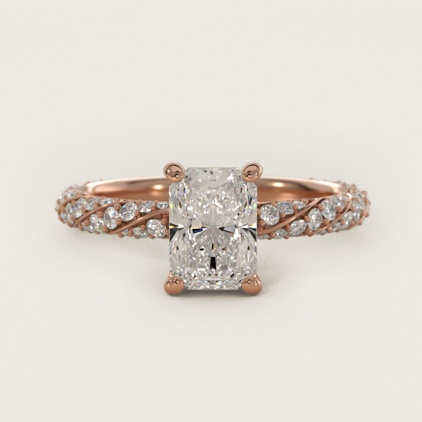 Twisted PavŽ Diamond Engagement Ring In 18k Rose Gold By James Allen - Radiant Center